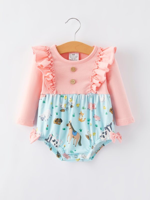 Farm Girl Ruffle Print Pink Romper Online now